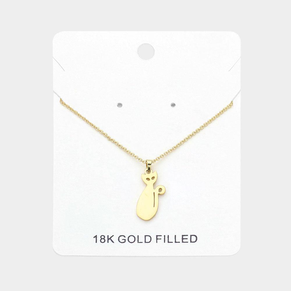 Gold 18K Gold Filled Cat Plate Pendant Necklace