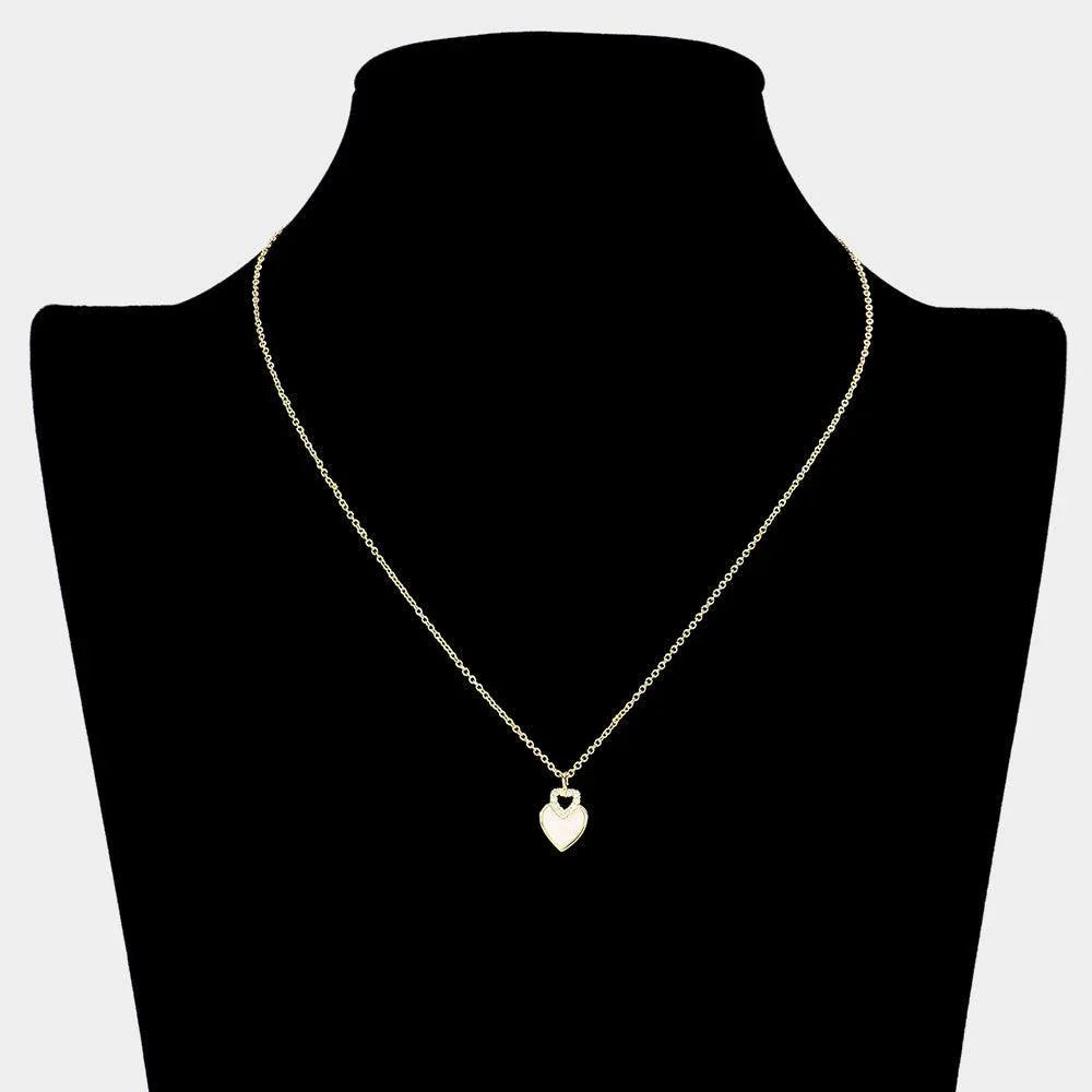Gold 18K Gold Filled Mother Of Pearl CZ Stone Paved Heart Pendant Necklace - Jewelry Store by Erik Rayo