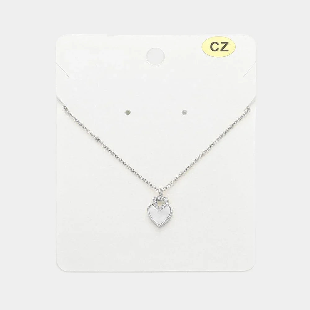 Mother Of Pearl CZ Stone Paved Heart Pendant Necklace - Jewelry Store by Erik Rayo