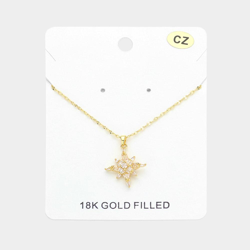 Gold 18K Gold Filled CZ Stone Star Pendant Necklace