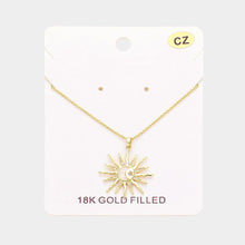 Load image into Gallery viewer, Gold 18K Gold Filled CZ Stone Sunburst Pendant Necklace
