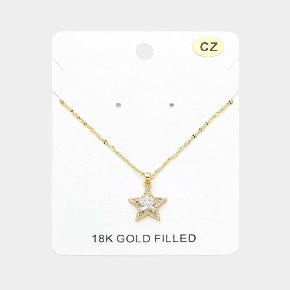 Gold 18K Gold Filled CZ Stone Paved Star Pendant Necklace