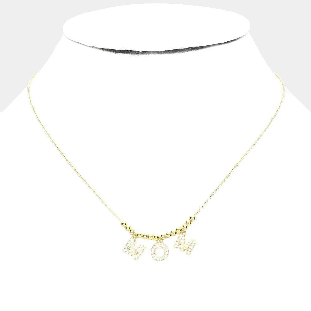 Gold Gold Dipped CZ Embellished MOM Message Pendant Necklace - Jewelry Store by Erik Rayo