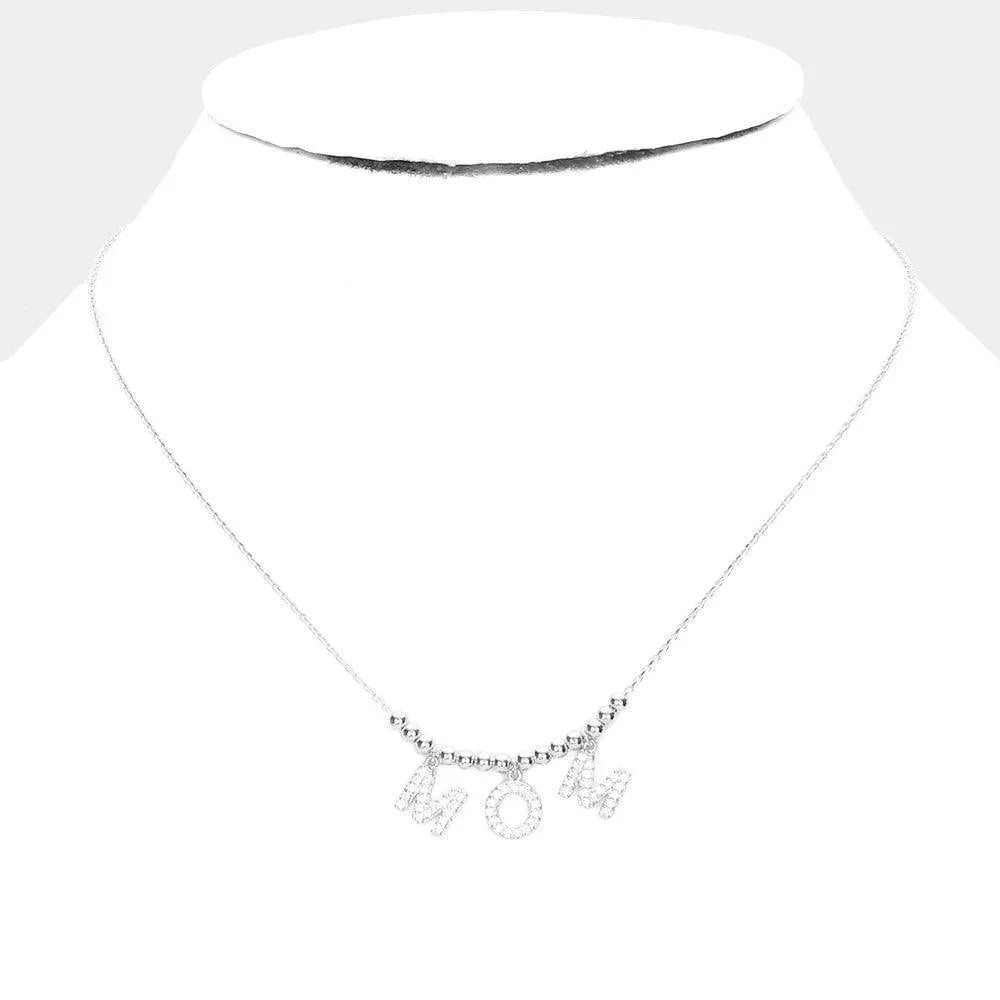 Gold White Gold Dipped CZ Embellished MOM Message Pendant Necklace - Jewelry Store by Erik Rayo