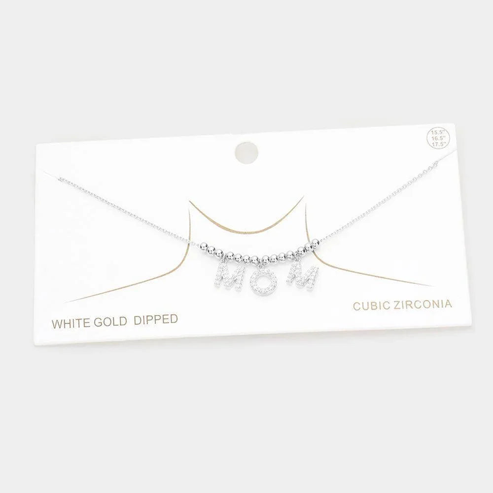 Gold White Gold Dipped CZ Embellished MOM Message Pendant Necklace - Jewelry Store by Erik Rayo