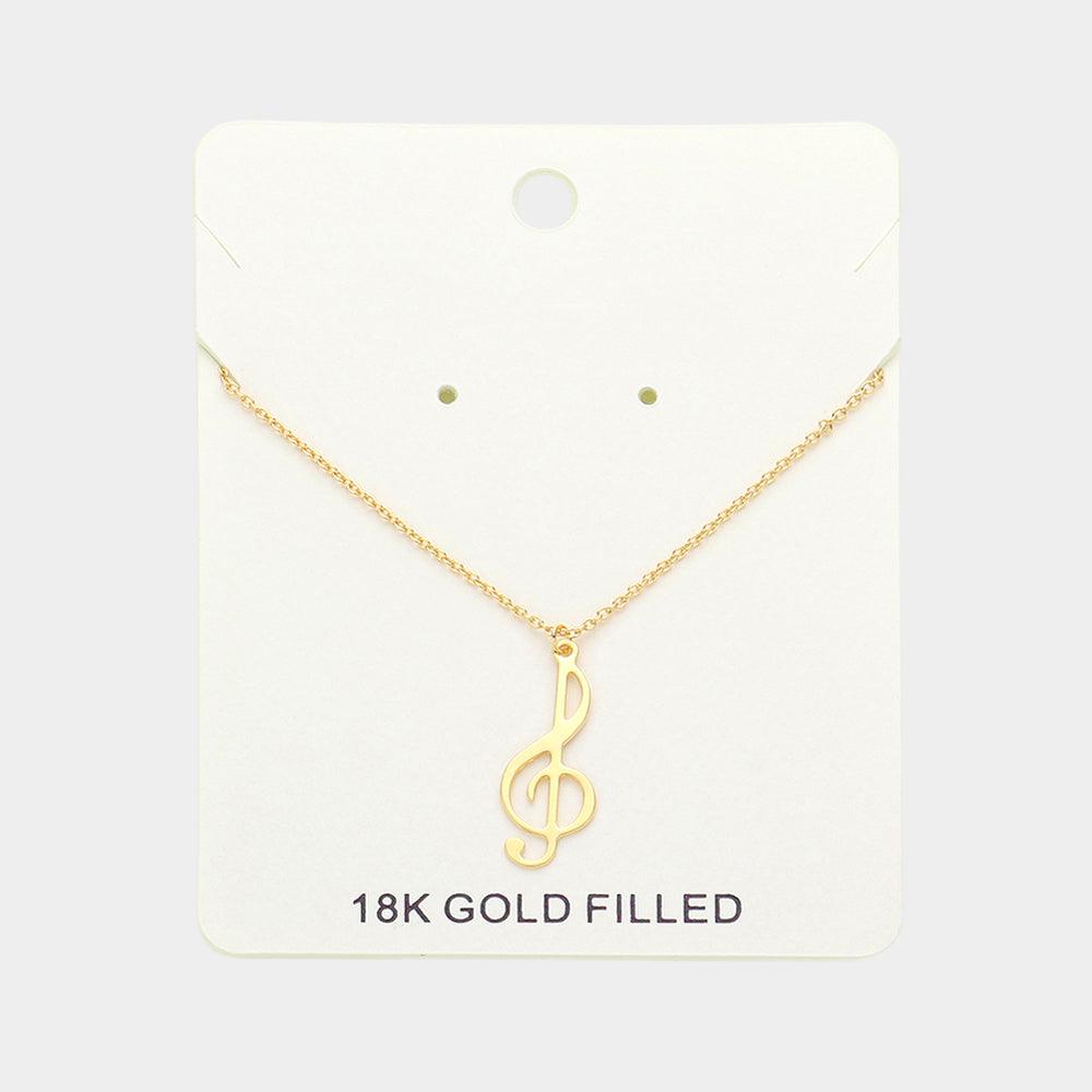 Gold 18K Gold Filled Treble Clef Pendant Necklace