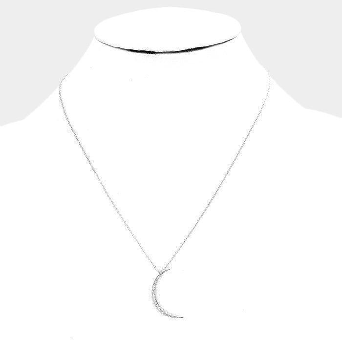 Silver Sterling Silver Dipped CZ Moon Pendant Necklace - Jewelry Store by Erik Rayo