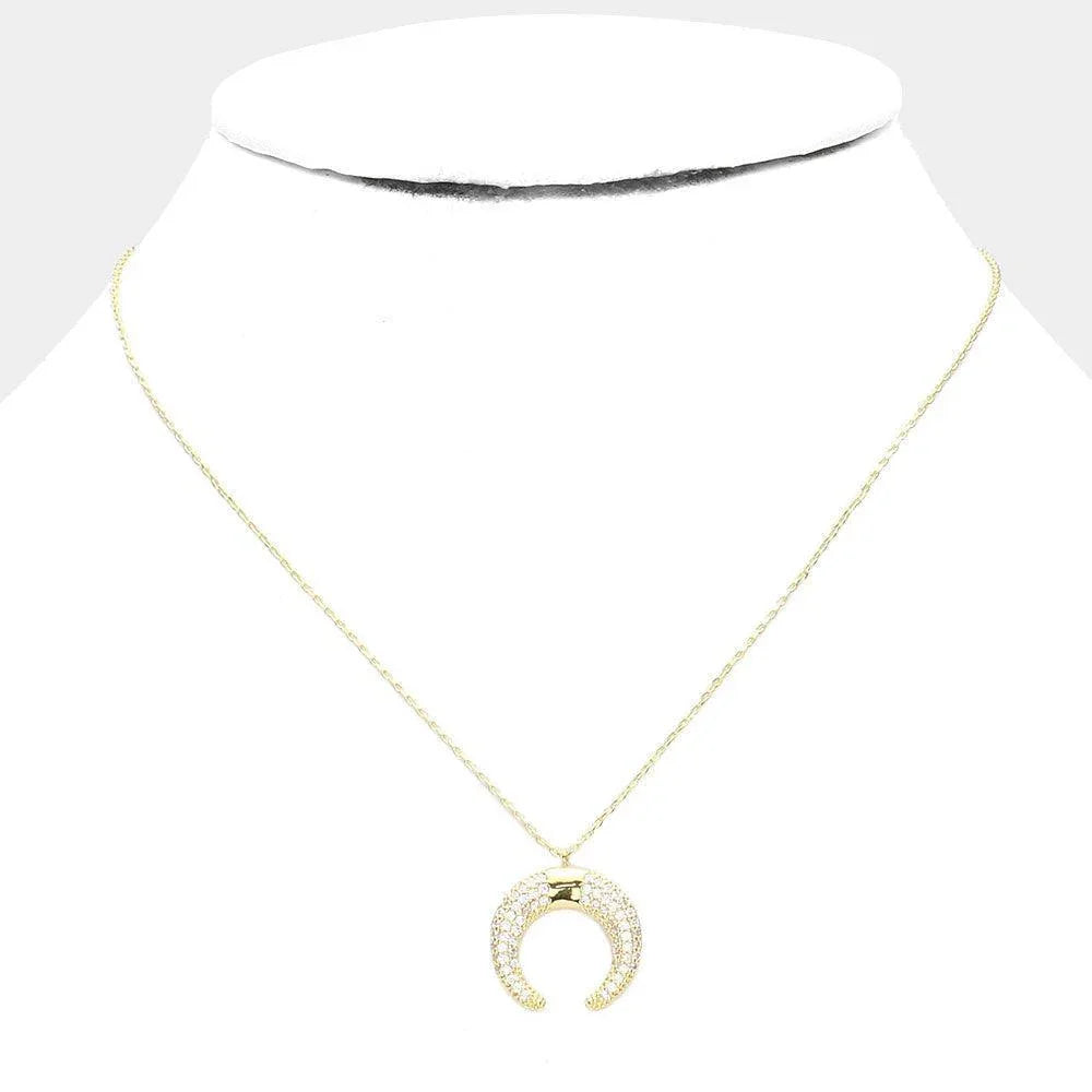 Gold Gold Dipped CZ Embellished Metal Horn Pendant Necklace - Jewelry Store by Erik Rayo
