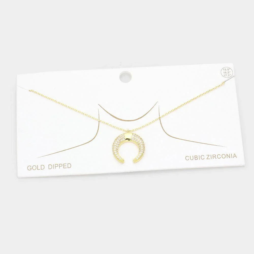 Gold Gold Dipped CZ Embellished Metal Horn Pendant Necklace - Jewelry Store by Erik Rayo