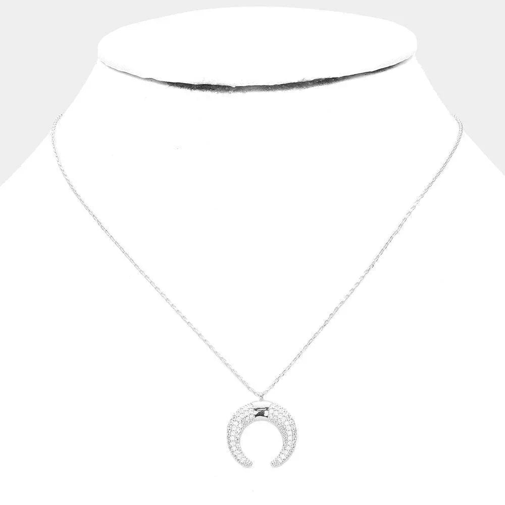 Gold White Gold Dipped CZ Embellished Metal Horn Pendant Necklace - Jewelry Store by Erik Rayo
