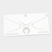 Load image into Gallery viewer, Gold White Gold Dipped CZ Embellished Metal Horn Pendant Necklace
