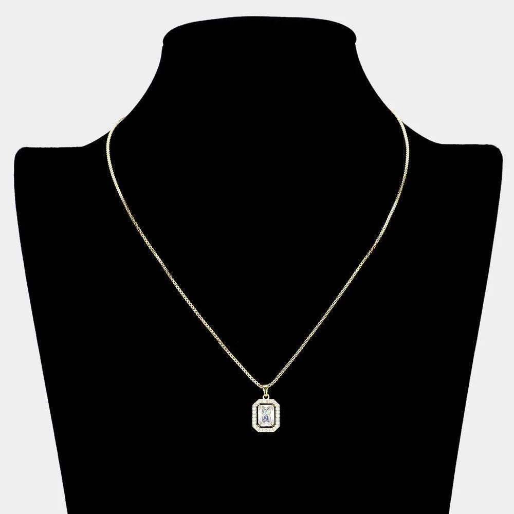Gold 18K Gold Filled CZ Stone Square Pendant Necklace - Jewelry Store by Erik Rayo
