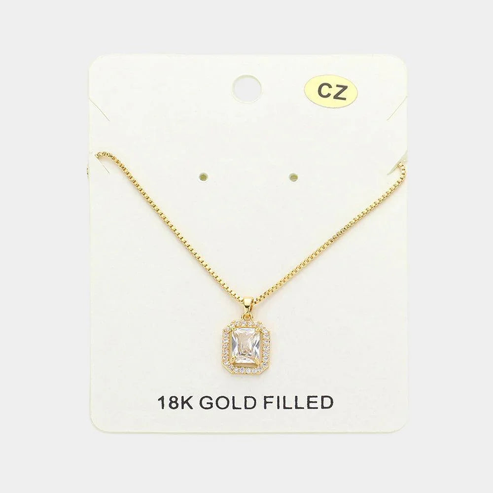 Gold 18K Gold Filled CZ Stone Square Pendant Necklace - Jewelry Store by Erik Rayo