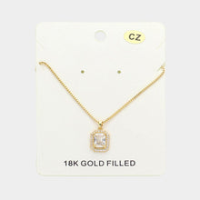 Load image into Gallery viewer, Gold 18K Gold Filled CZ Stone Square Pendant Necklace
