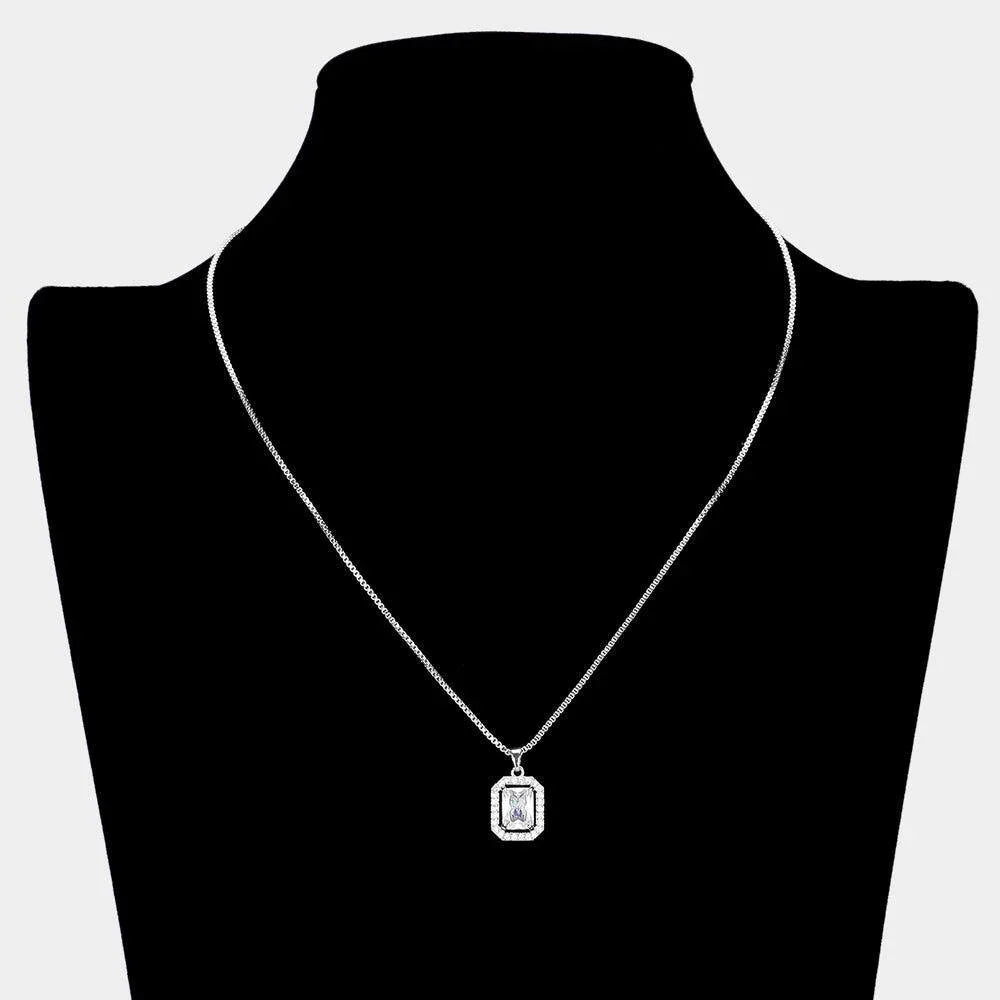 CZ Stone Square Pendant Necklace - Jewelry Store by Erik Rayo