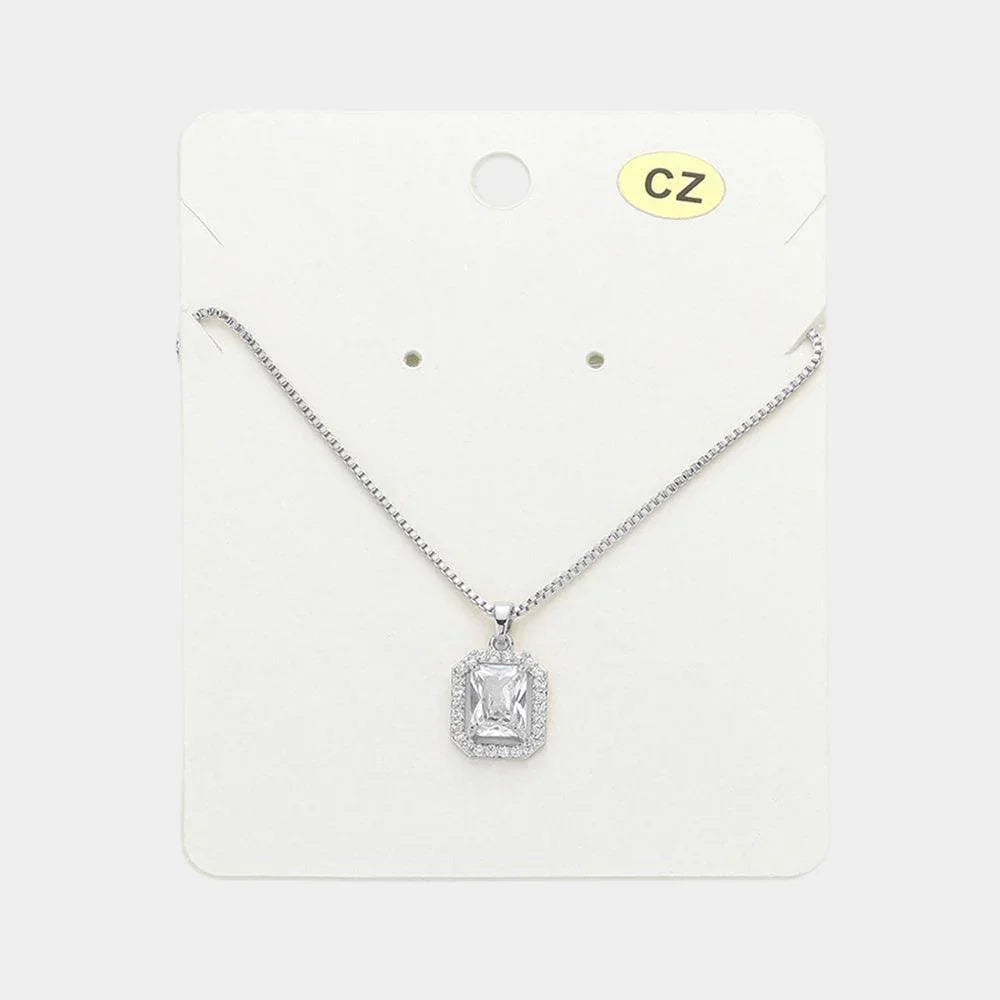 CZ Stone Square Pendant Necklace - Jewelry Store by Erik Rayo