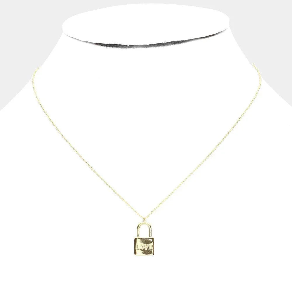 Gold LOVE Gold Dipped Metal Lock Pendant Necklace - Jewelry Store by Erik Rayo