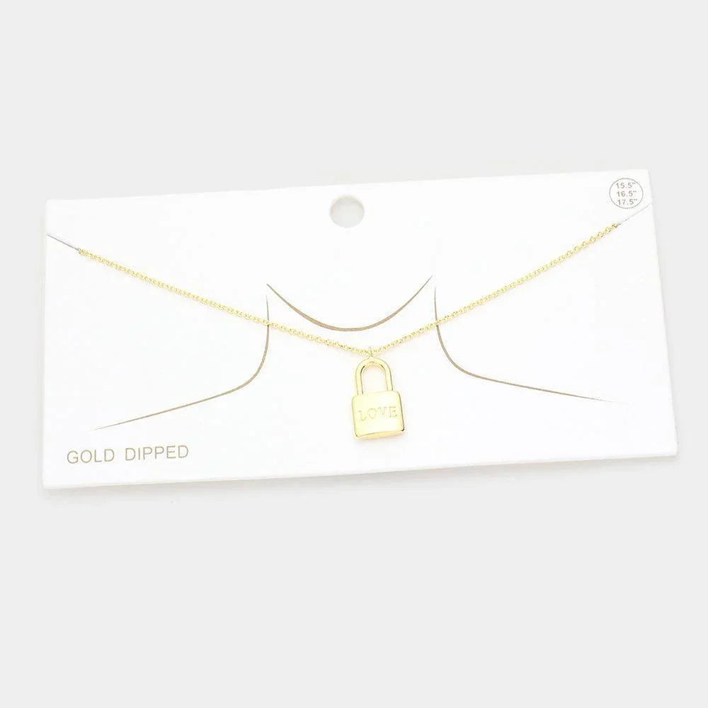 Gold LOVE Gold Dipped Metal Lock Pendant Necklace - Jewelry Store by Erik Rayo
