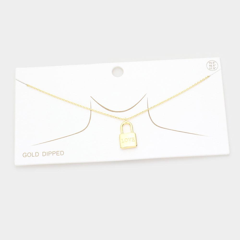 Gold LOVE Gold Dipped Metal Lock Pendant Necklace