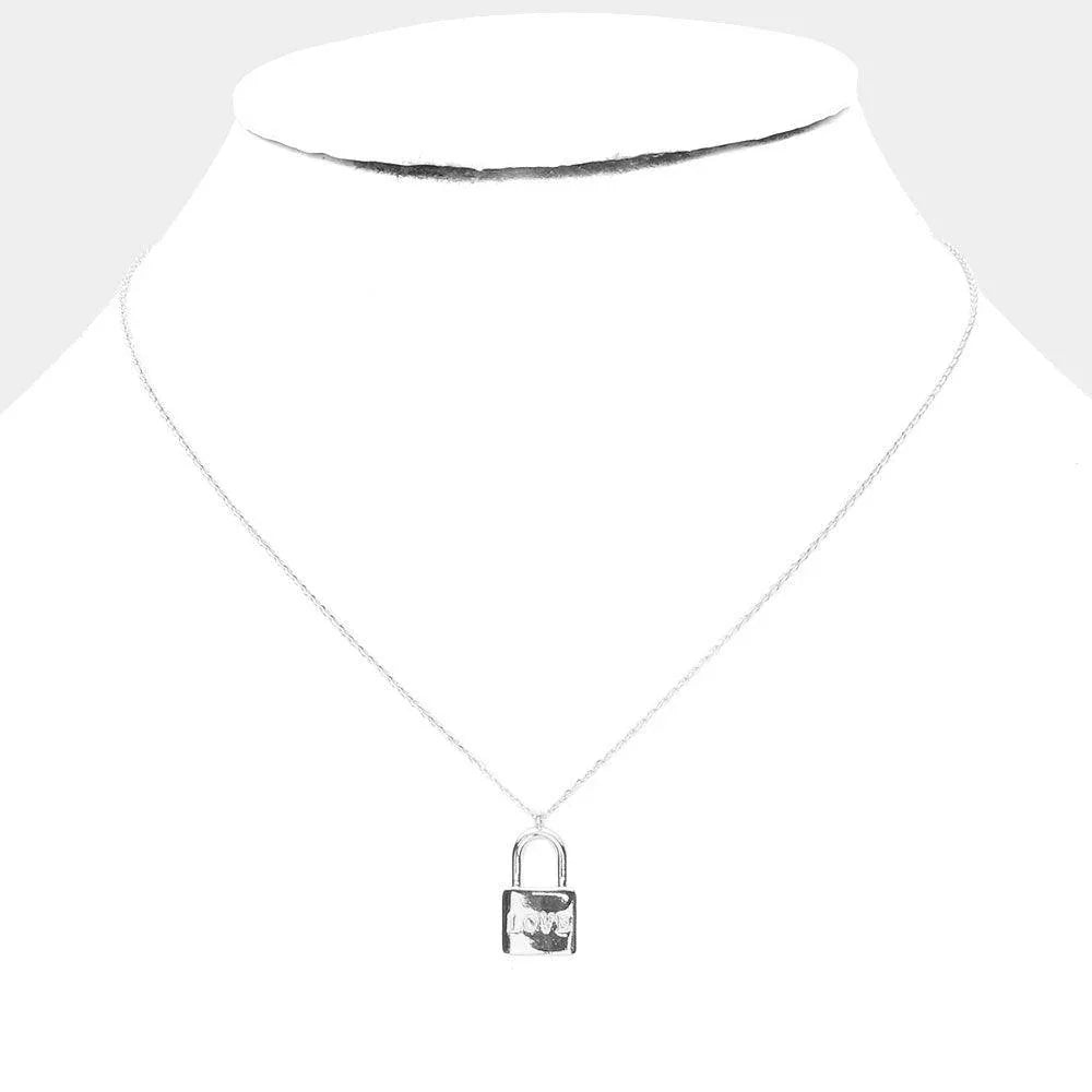 Gold LOVE White Gold Dipped Metal Lock Pendant Necklace - Jewelry Store by Erik Rayo
