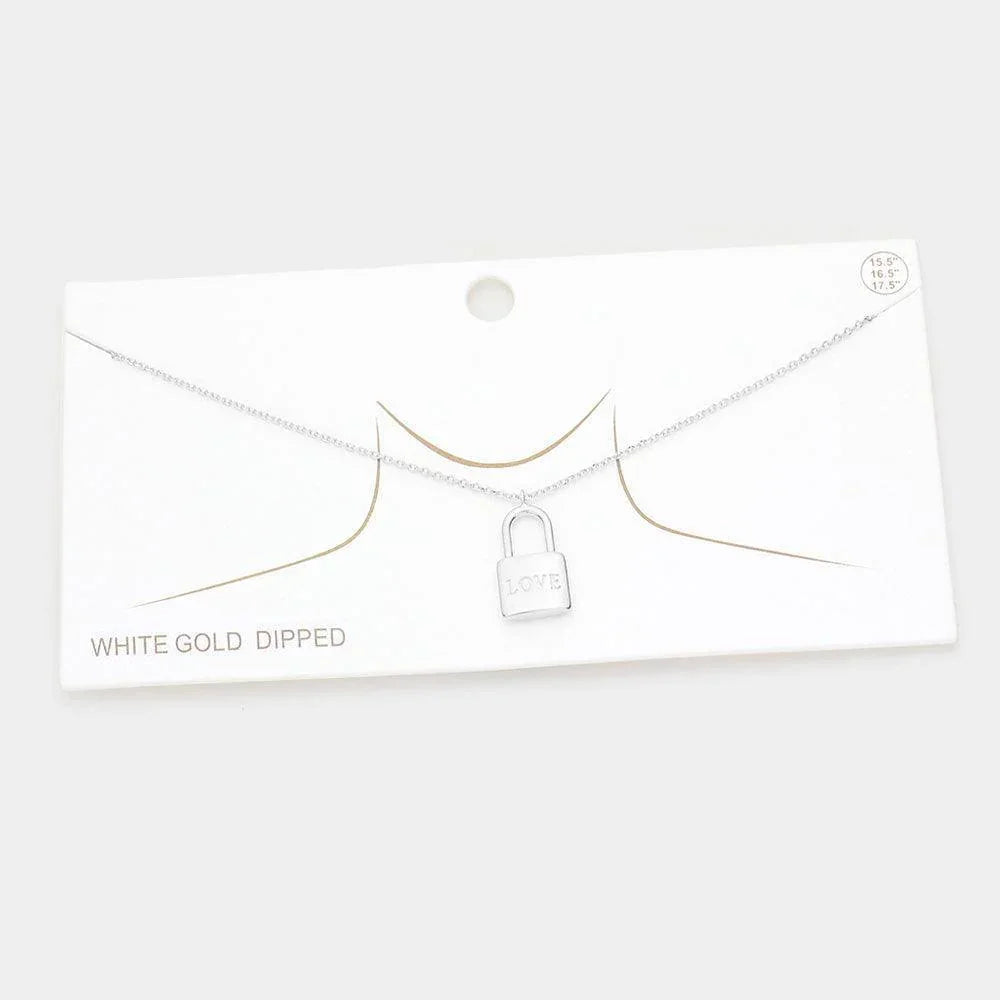 Gold LOVE White Gold Dipped Metal Lock Pendant Necklace - Jewelry Store by Erik Rayo
