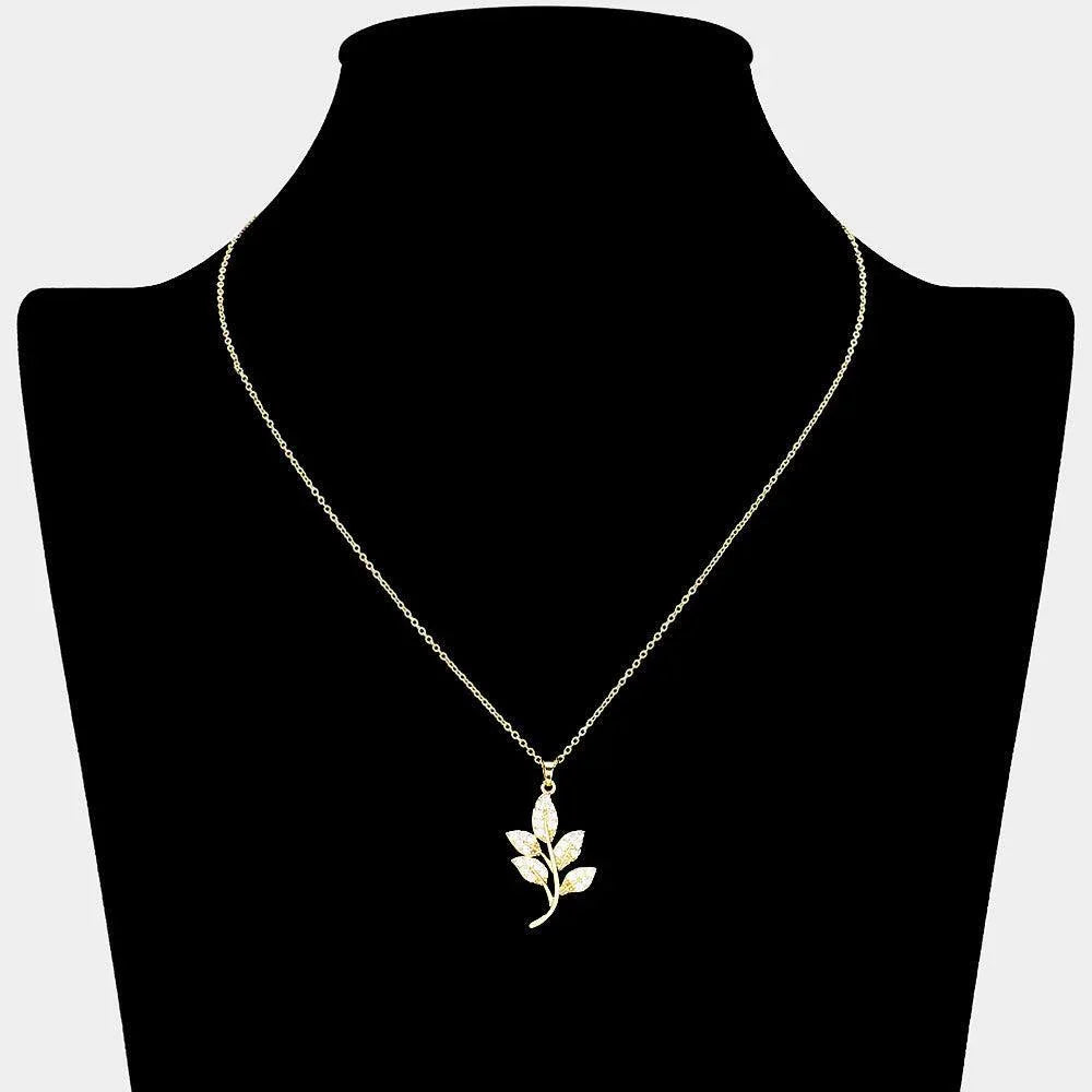 Gold 18K Gold Filled CZ Stone Paved Leaf Pendant Necklace - Jewelry Store by Erik Rayo
