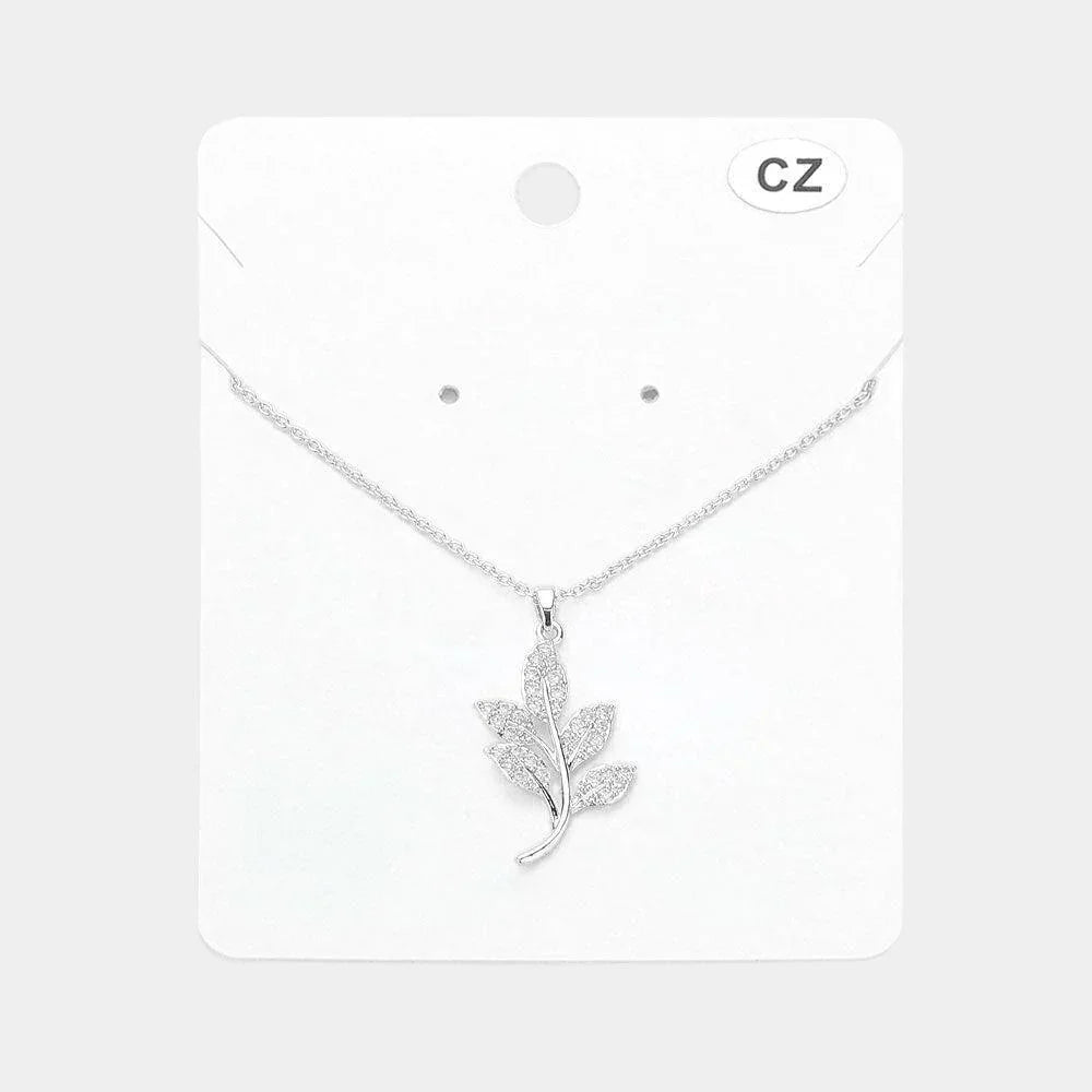 CZ Stone Paved Leaf Pendant Necklace - Jewelry Store by Erik Rayo