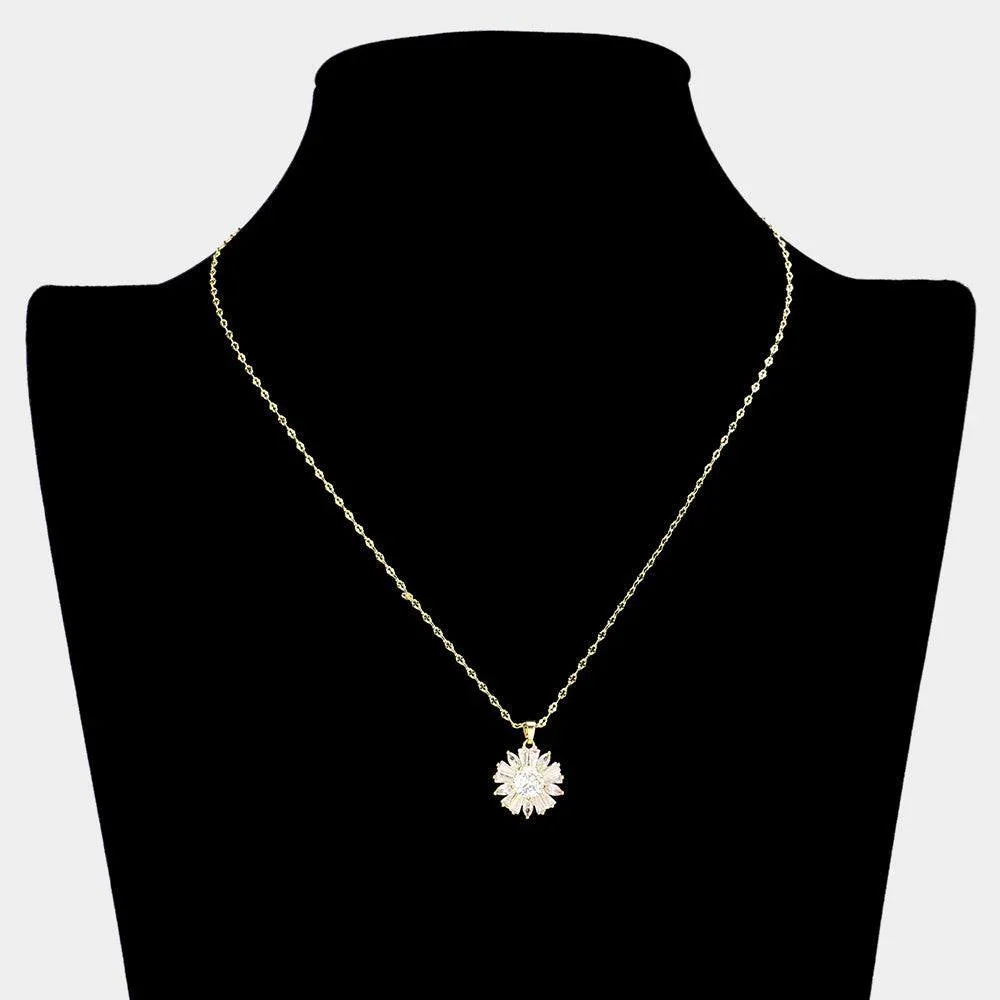 Gold 18K Gold Filled CZ Stone Flower Pendant Necklace - Jewelry Store by Erik Rayo