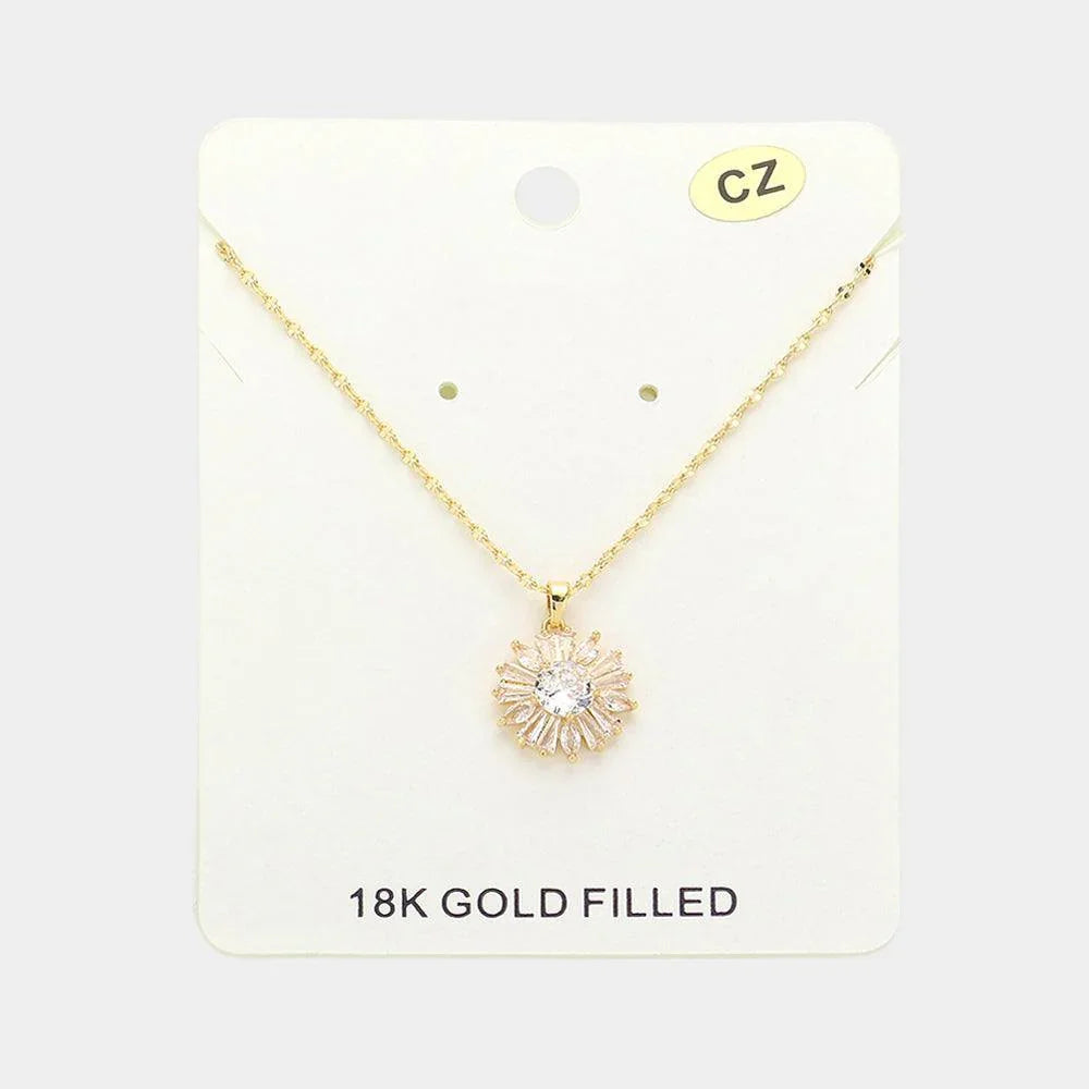 Gold 18K Gold Filled CZ Stone Flower Pendant Necklace - Jewelry Store by Erik Rayo