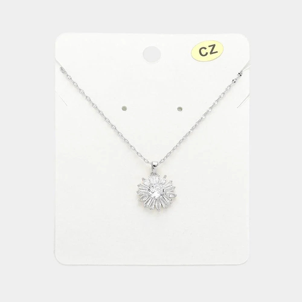 CZ Stone Flower Pendant Necklace - Jewelry Store by Erik Rayo