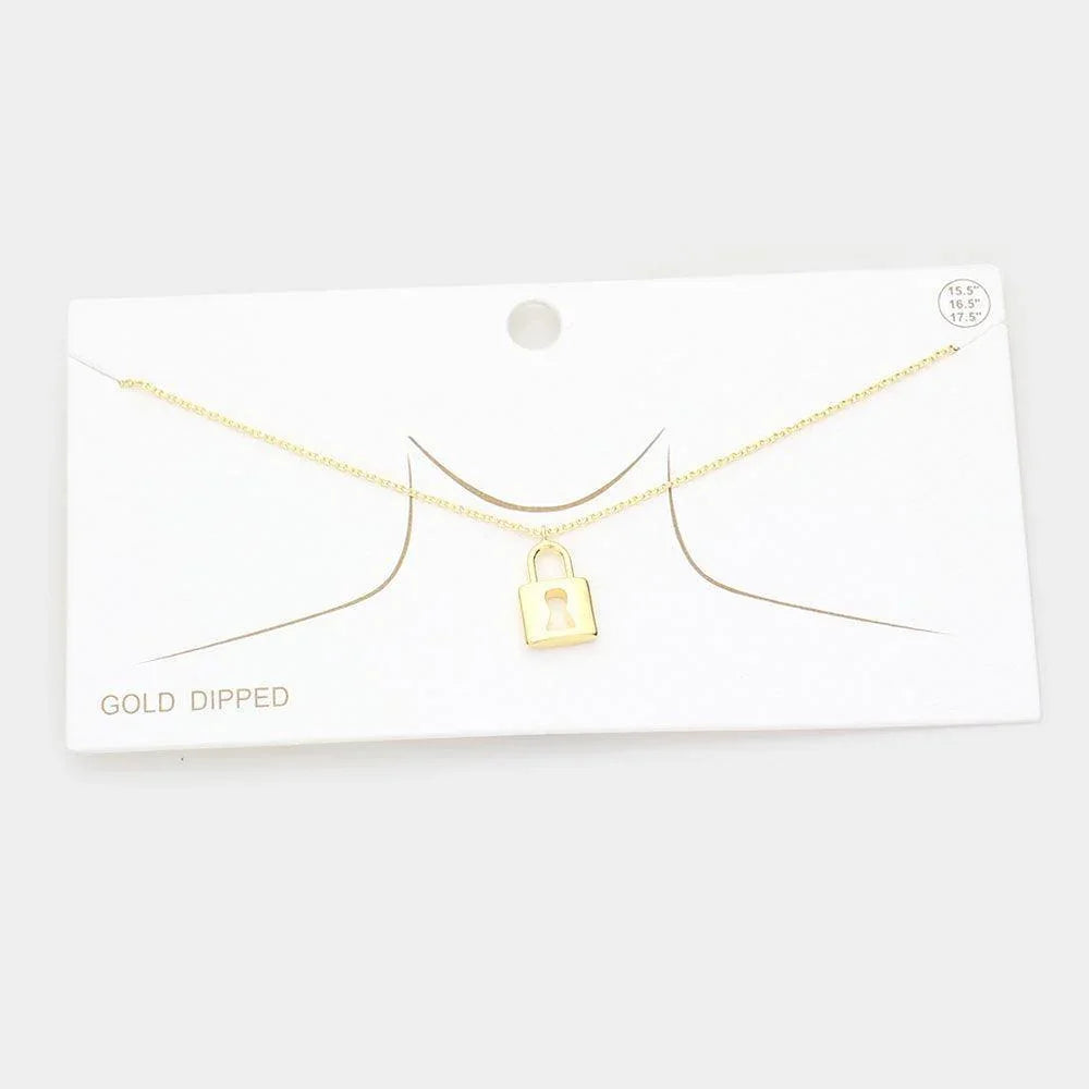 Gold Gold Dipped Metal Lock Pendant Necklace - Jewelry Store by Erik Rayo