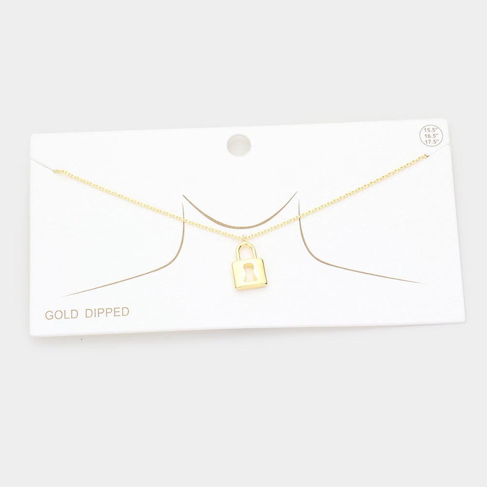 Gold Gold Dipped Metal Lock Pendant Necklace