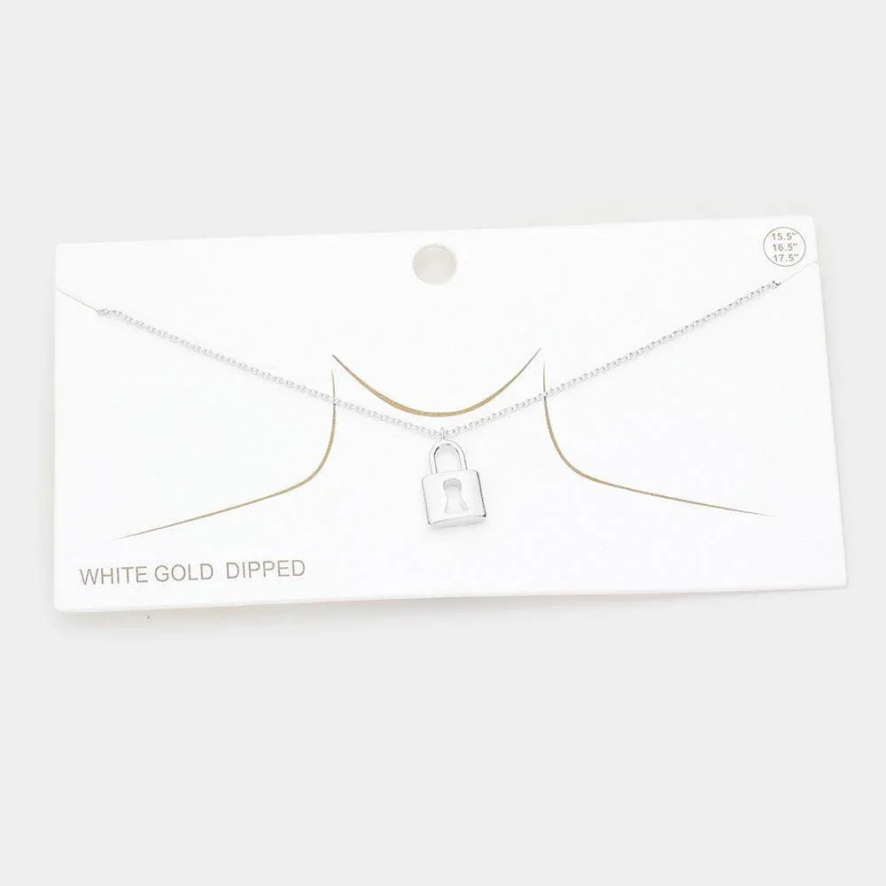 Gold White Gold Dipped Metal Lock Pendant Necklace - Jewelry Store by Erik Rayo