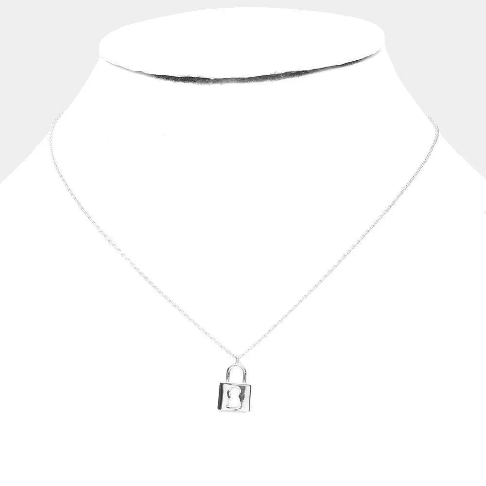 Gold White Gold Dipped Metal Lock Pendant Necklace - Jewelry Store by Erik Rayo