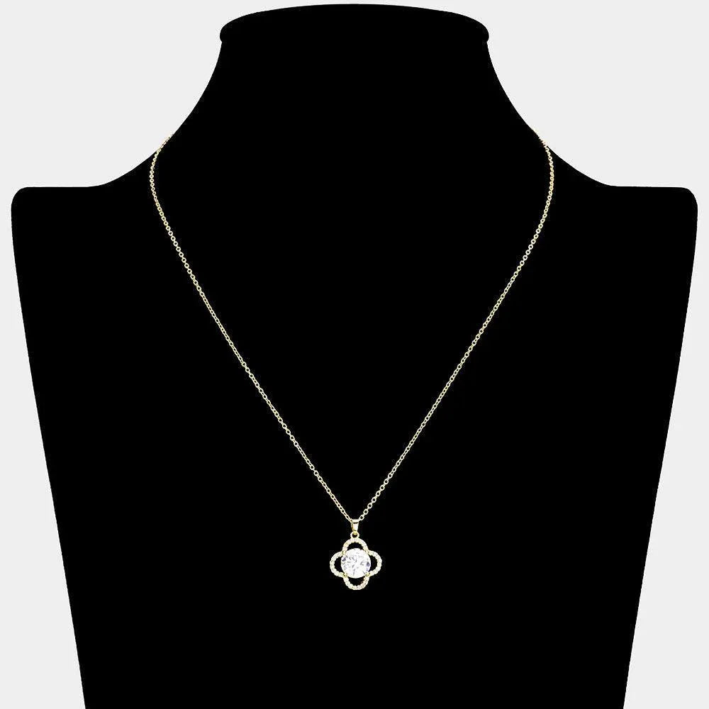 Gold 18K Gold Filled Round CZ Stone Pointed Quatrefoil Pendant Necklace - Jewelry Store by Erik Rayo