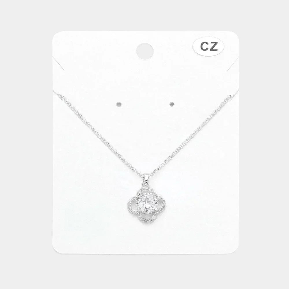 Round CZ Stone Pointed Quatrefoil Pendant Necklace - Jewelry Store by Erik Rayo