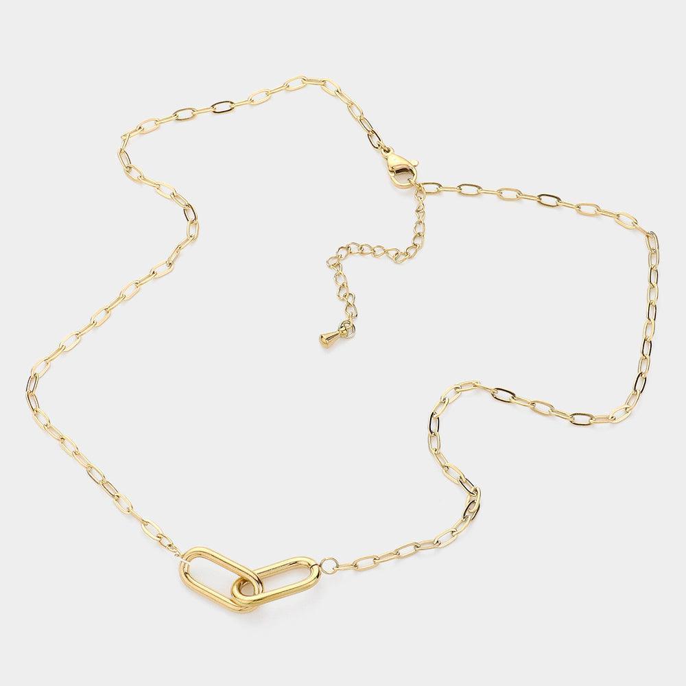 Gold Stainless Steel Oval Chain Link Pendant Necklace - Jewelry Store by Erik Rayo