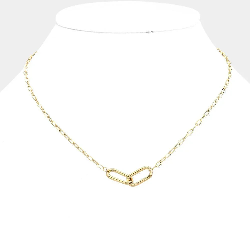 Gold Stainless Steel Oval Chain Link Pendant Necklace - Jewelry Store by Erik Rayo