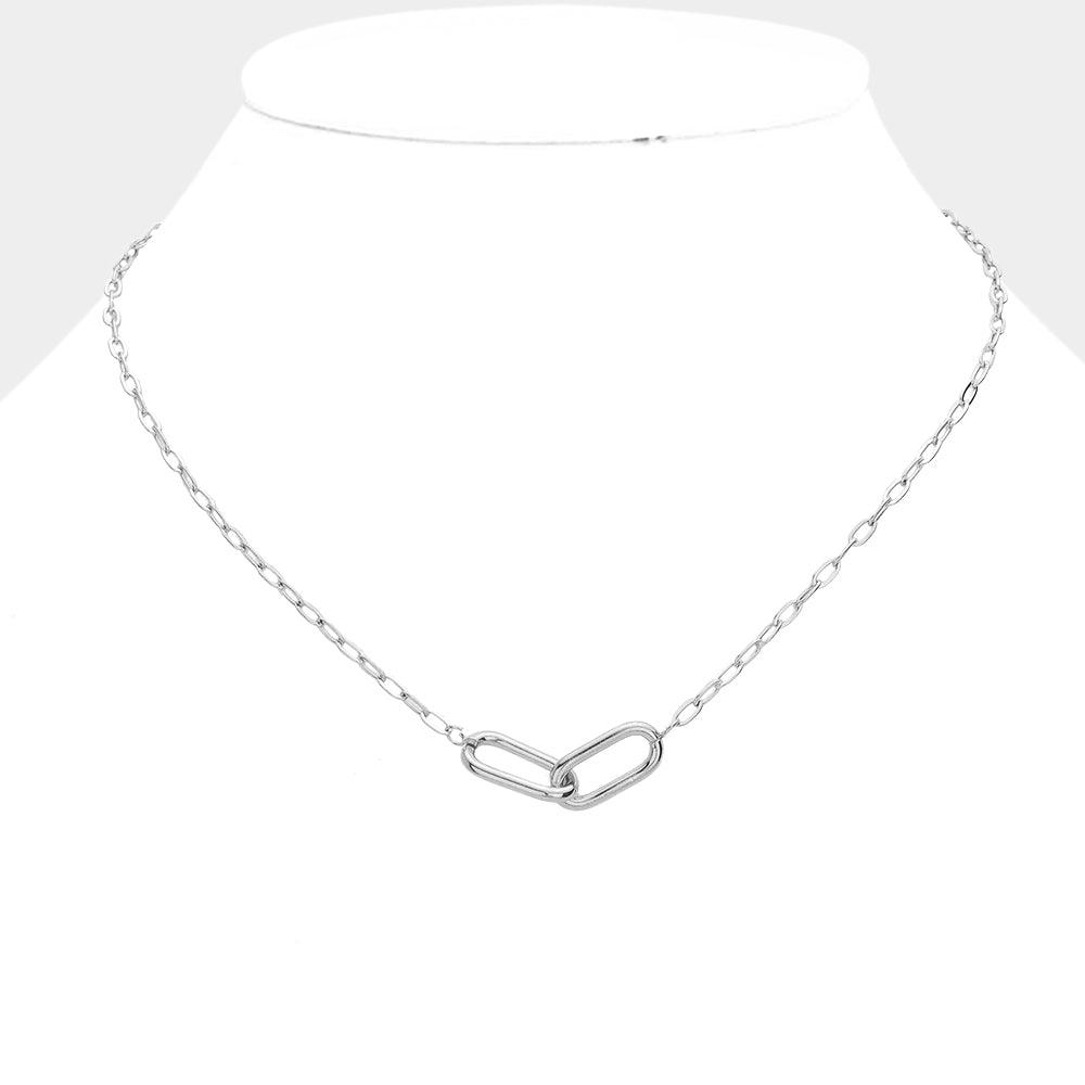 Stainless Steel Oval Chain Link Pendant Necklace