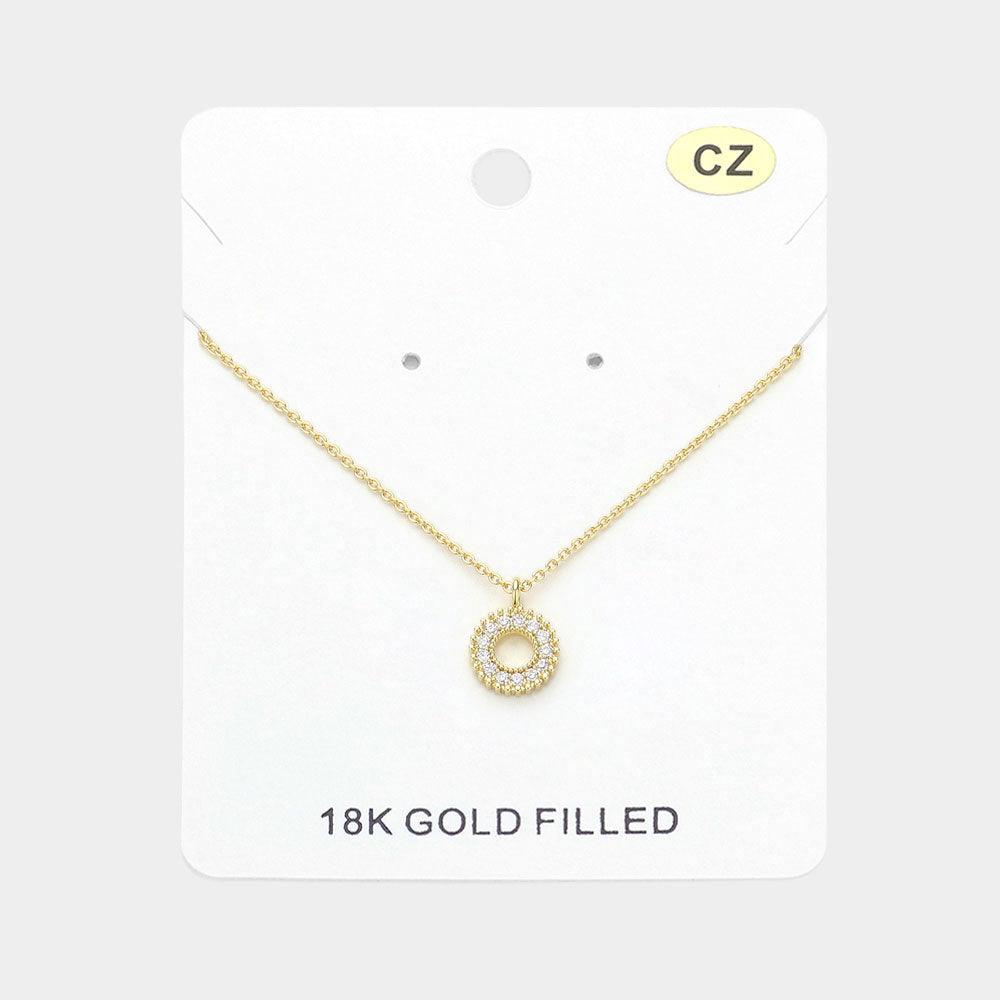 Gold 18K Gold Filled CZ Stone Paved Pendant Necklace