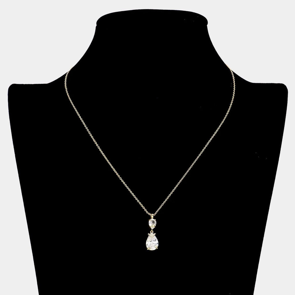 Gold 18K Gold Filled CZ Teardrop Stone Pendant Necklace - Jewelry Store by Erik Rayo