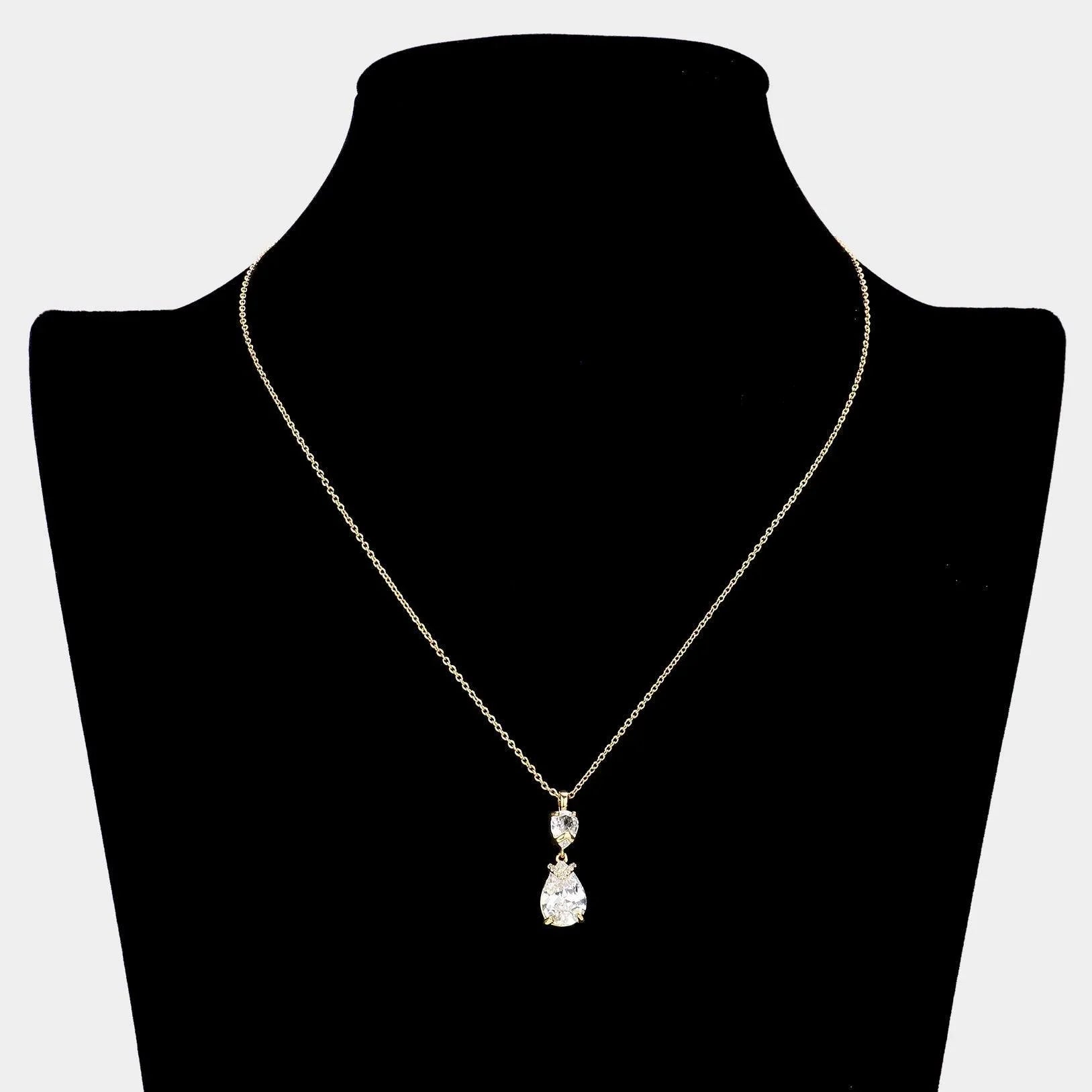 Gold 18K Gold Filled CZ Teardrop Stone Pendant Necklace - Jewelry Store by Erik Rayo
