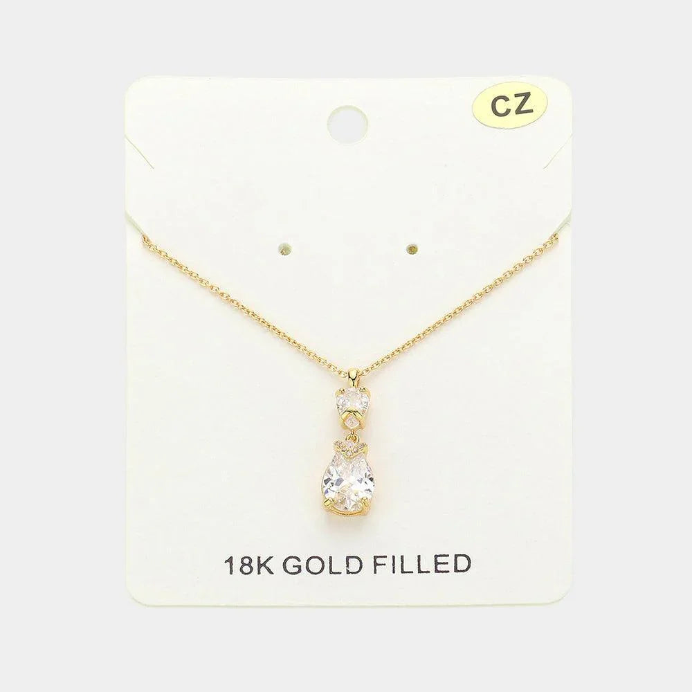 Gold 18K Gold Filled CZ Teardrop Stone Pendant Necklace - Jewelry Store by Erik Rayo