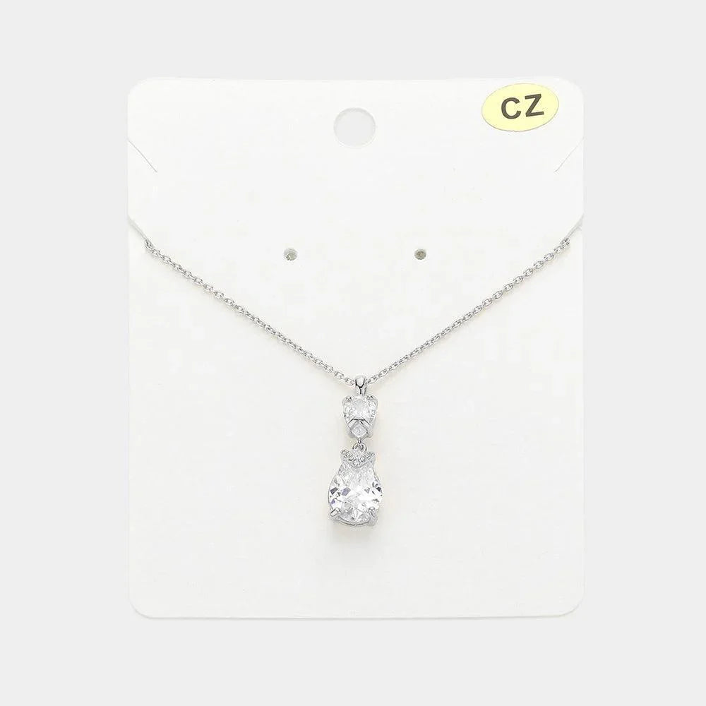 CZ Teardrop Stone Pendant Necklace - Jewelry Store by Erik Rayo
