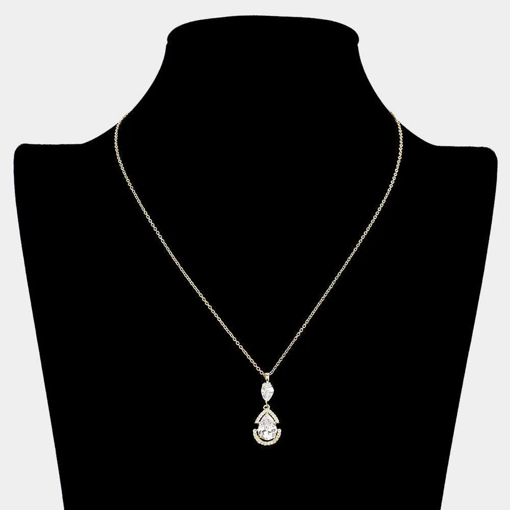 Gold 18K Gold Filled CZ Teardrop Stone Pendant Necklace - Jewelry Store by Erik Rayo