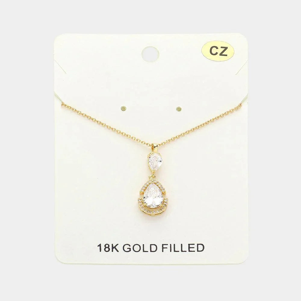 Gold 18K Gold Filled CZ Teardrop Stone Pendant Necklace - Jewelry Store by Erik Rayo