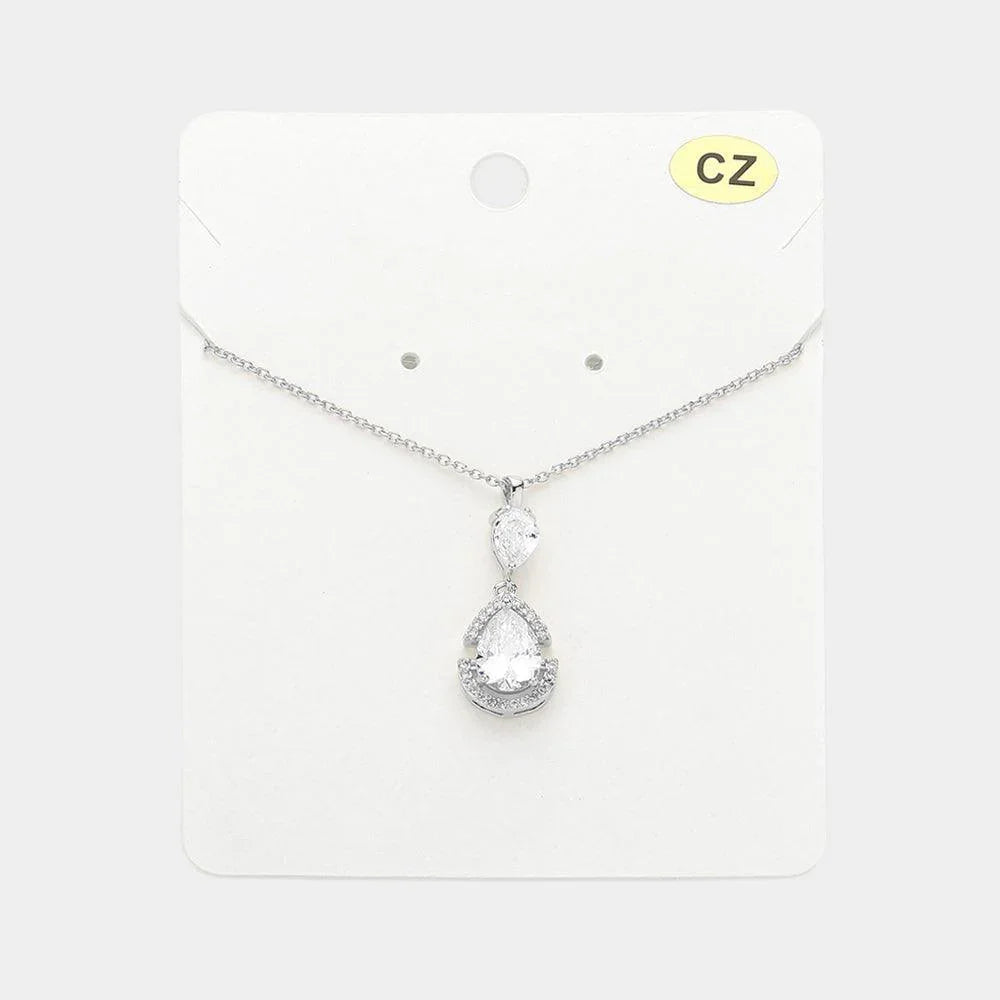 CZ Teardrop Stone Pendant Necklace - Jewelry Store by Erik Rayo