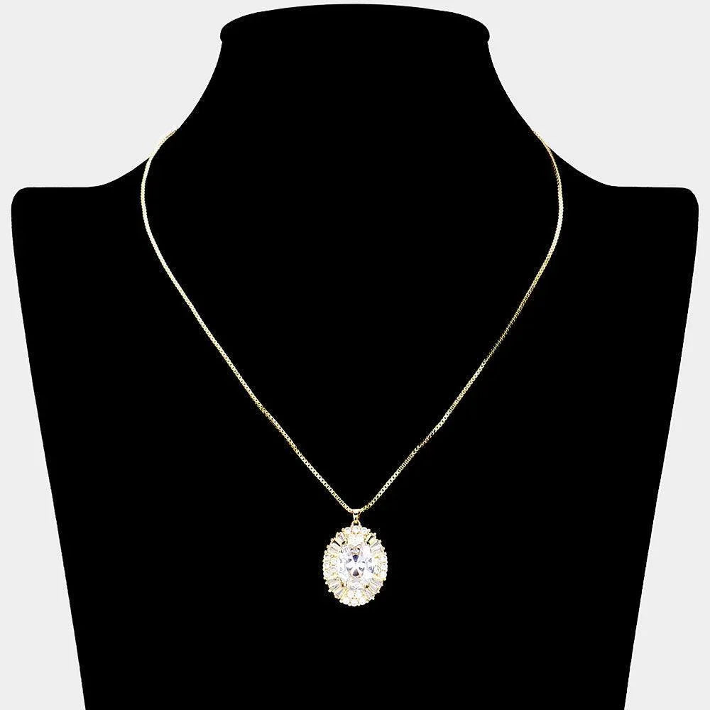 Gold 18K Gold Filled Oval CZ Stone Pointed Pendant Necklace - Jewelry Store by Erik Rayo