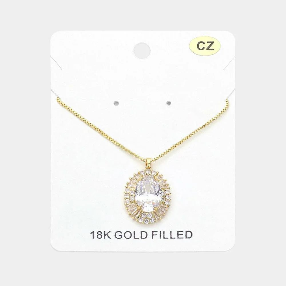 Gold 18K Gold Filled Oval CZ Stone Pointed Pendant Necklace - Jewelry Store by Erik Rayo