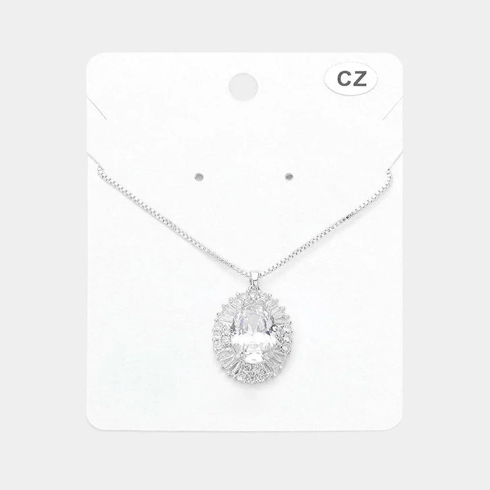 Oval CZ Stone Pointed Pendant Necklace - Jewelry Store by Erik Rayo